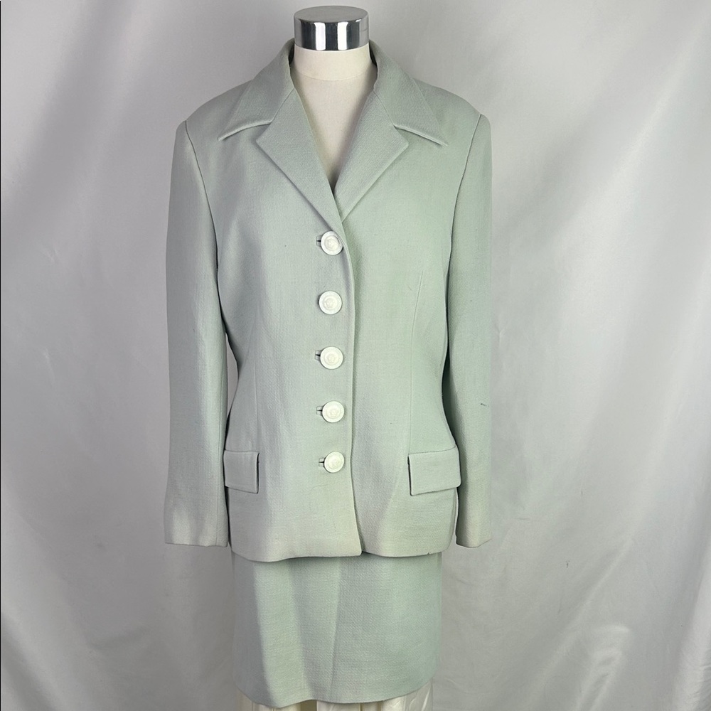 Gianni Versace Light Mint w Logo Butttons Jkt/ Skt Suit